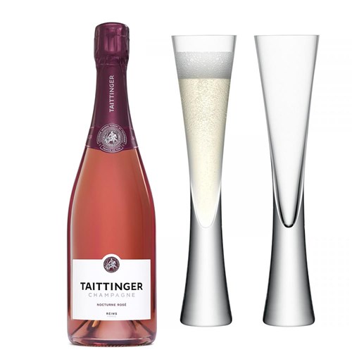 Taittinger Nocturne Rose Sec Champagne 75cl with LSA Moya Flutes